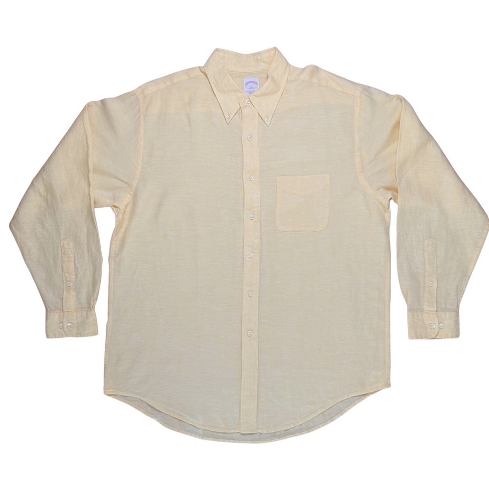 Brooks Brothers Regular Fit Linen Light Yellow Casual Button-Down Shirt